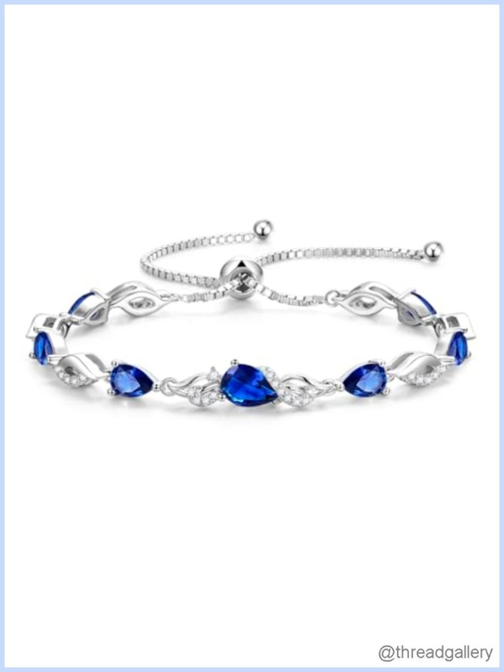 Sterling Silver Birthstone Teardrop Tennis Bracelet Sapphire Adjustable